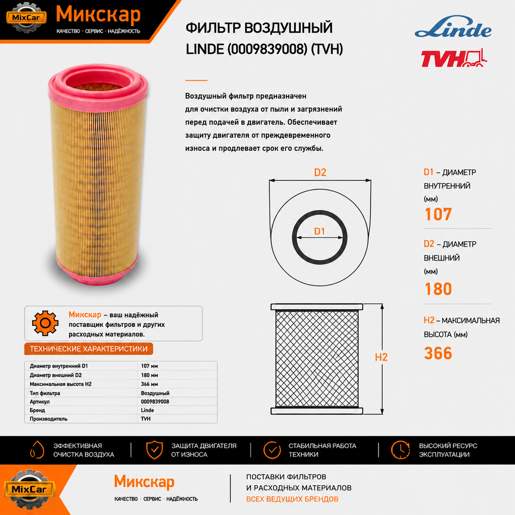 Фильтр воздушный Linde (0009839008) [ЦБ-99097450]