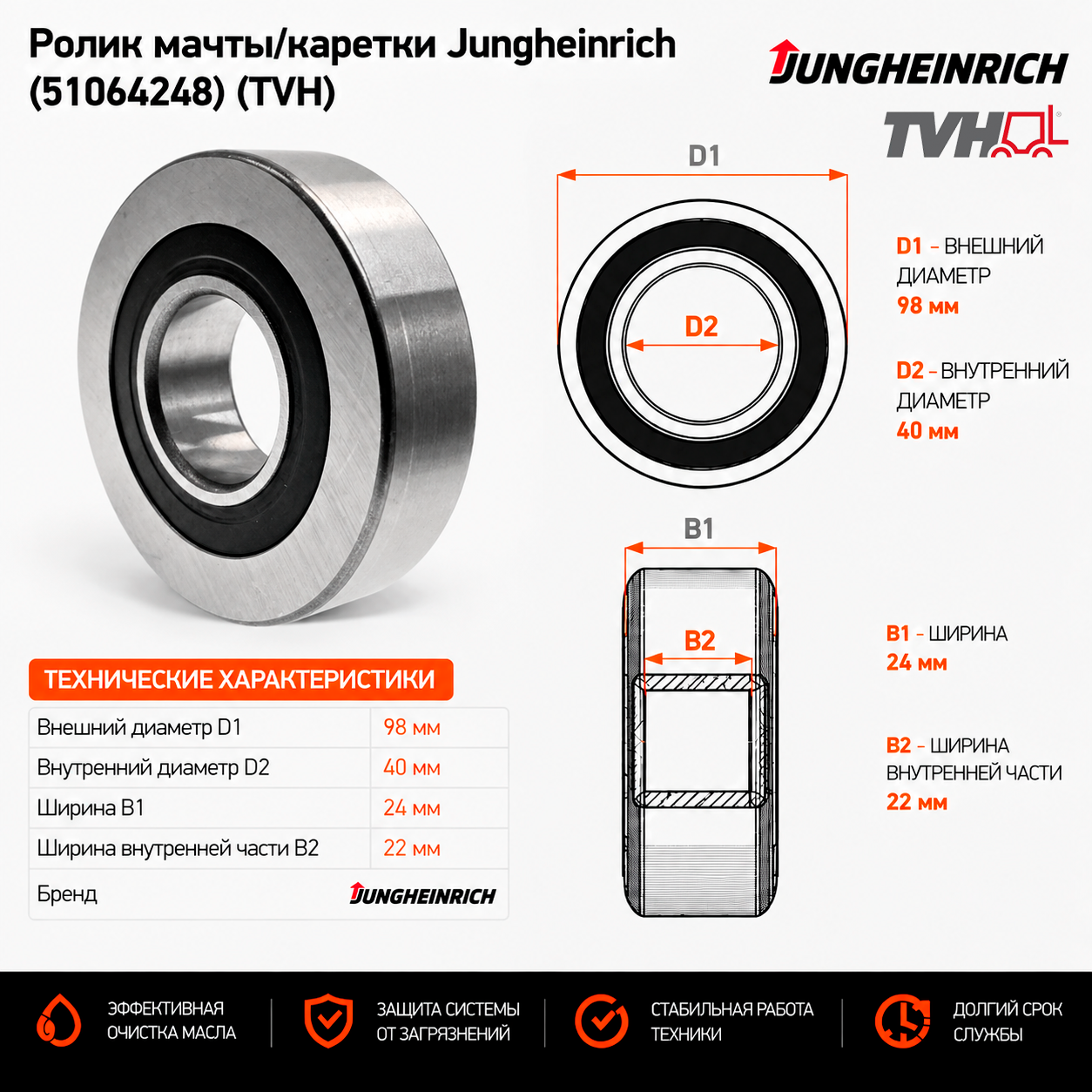 Ролик мачты / каретки Jungheinrich (51064248) (14874722) [ЦБ-99097246]