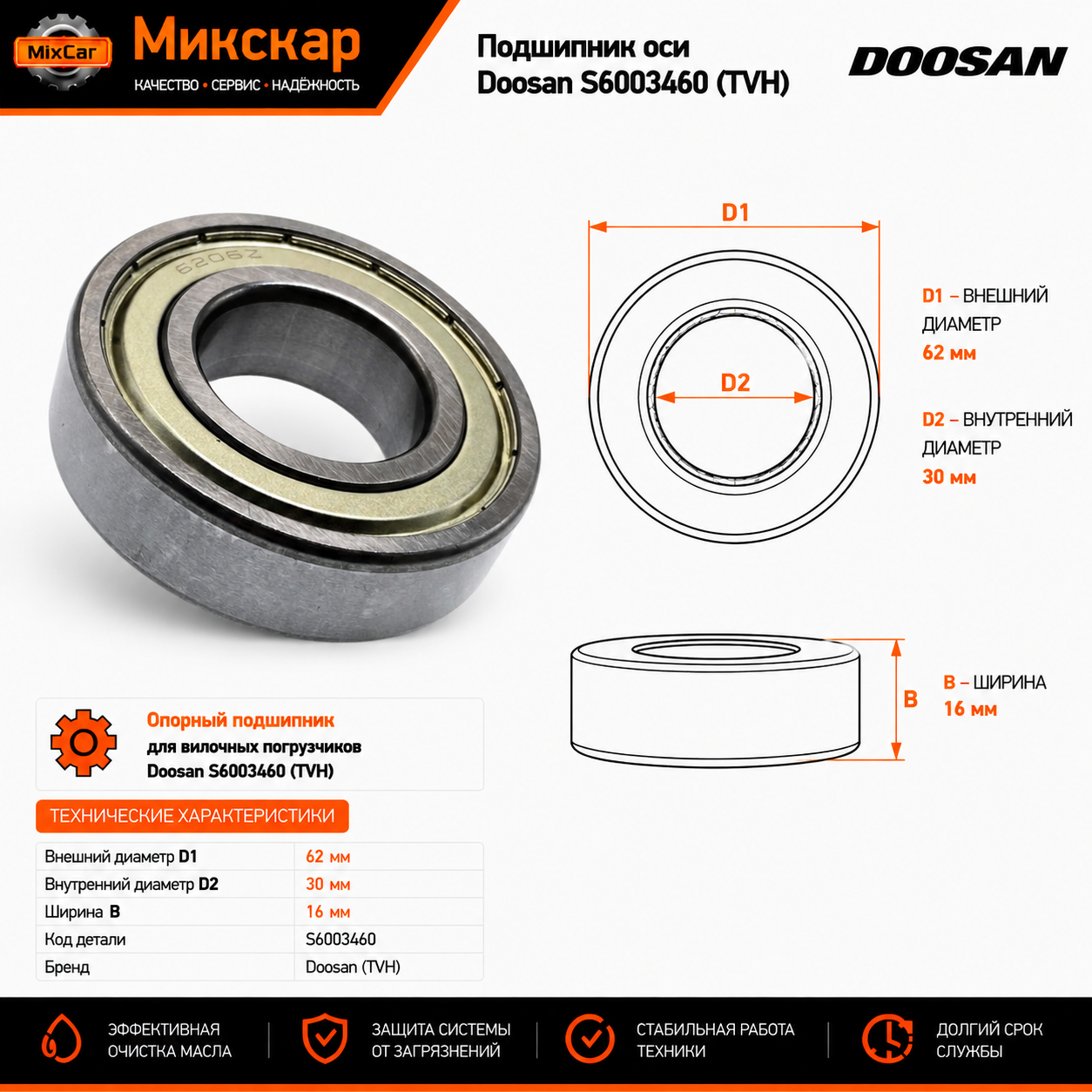 Подшипник оси Doosan (S6003460) [ЦБ-99144523]