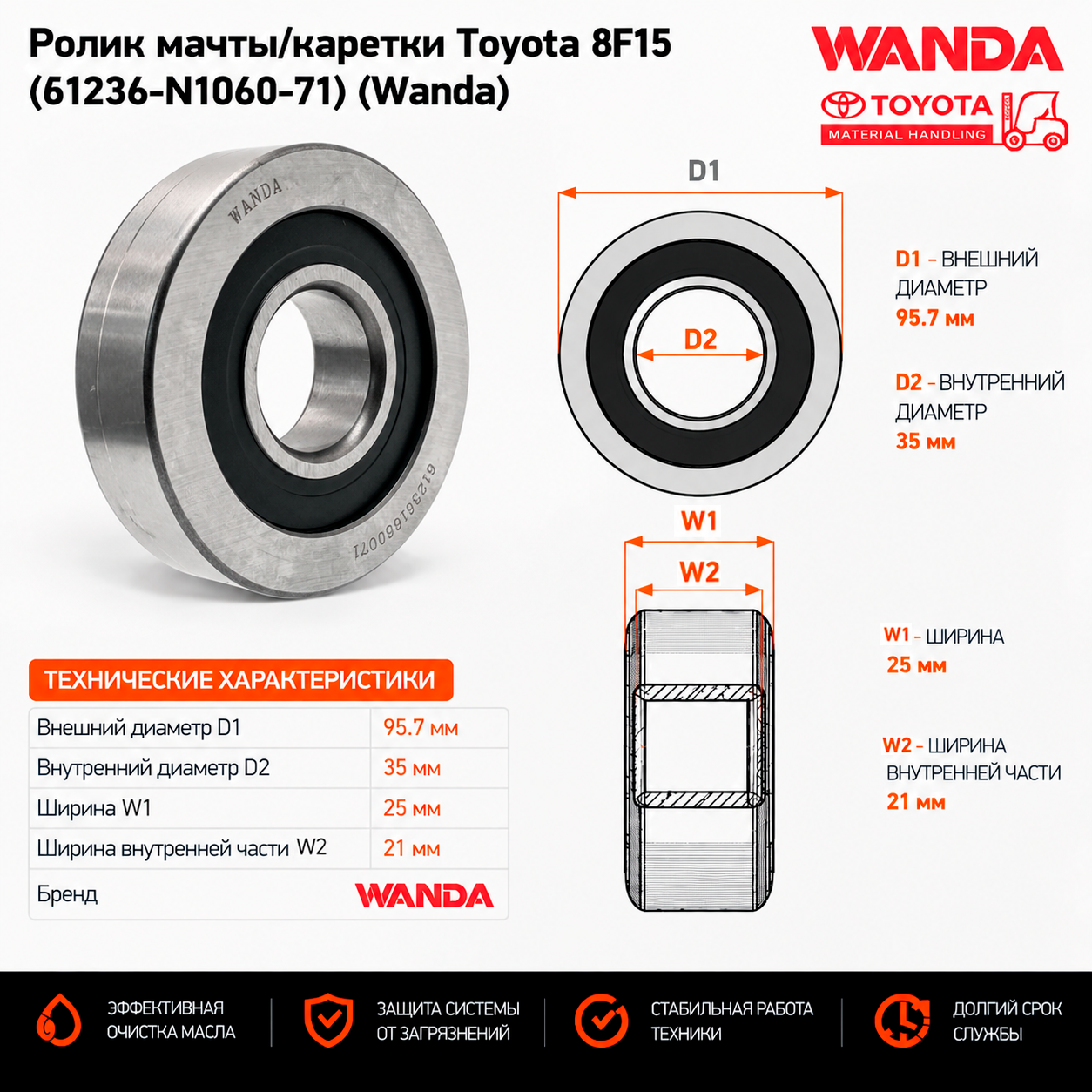 Ролик мачты / каретки Toyota 8F15 (61236-N1060-71) (612361660071) [ЦБ-99168620]