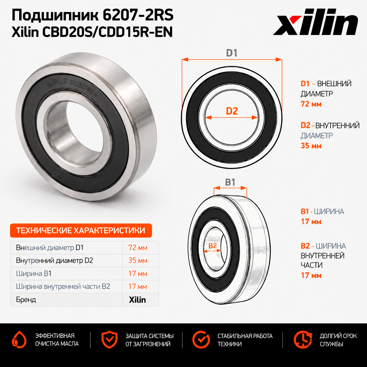 Подшипник 6207-2RS Xilin CBD20S / CDD15R-EN
