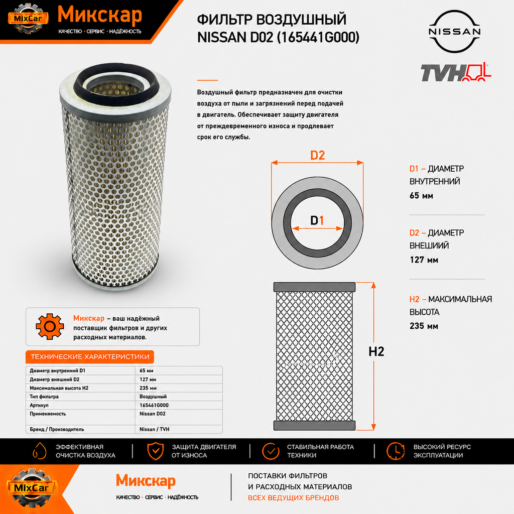 Фильтр воздушный Nissan D02 (165461G000) (2835220) [ЦБ-99175106]