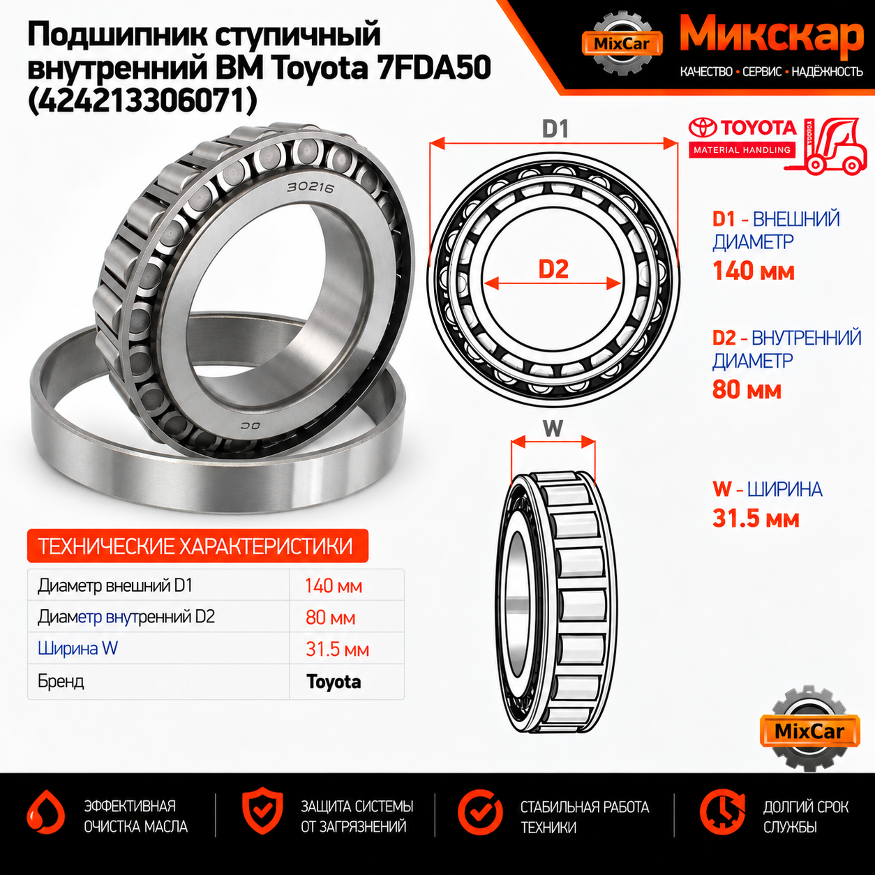 Подшипник ступичный внутренний ВМ Toyota 7FDA50 (42421-33060-71)