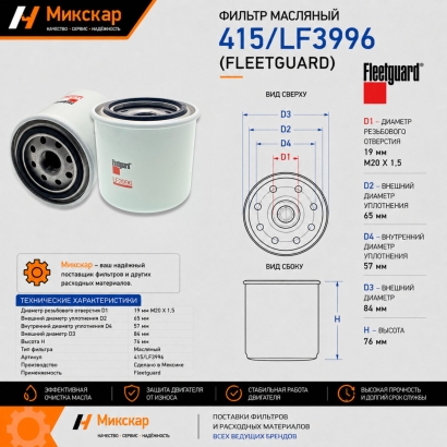 Фильтр масляный 415 (12915-03515-1) (TVH)