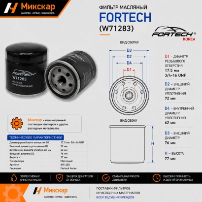 Фильтр масляный (W71283) FORTECH