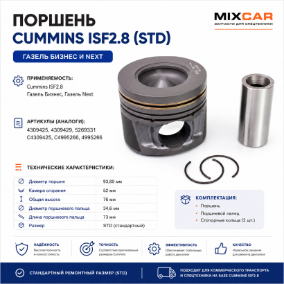 Поршень Cummins ISF2.8 (std) (D94*H76) (2.2K*2*3) (Бизнес и Next)