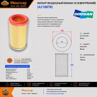 Фильтр воздушный Doosan 15 / 18 (внутренний)